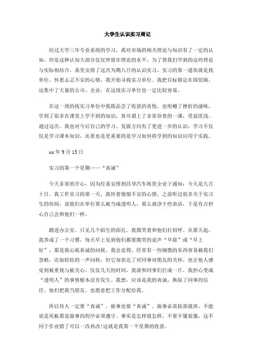 大学生认识实习周记