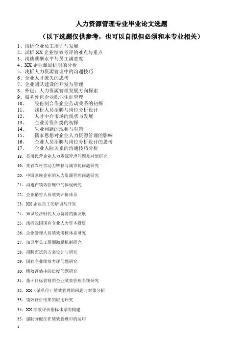 人力资源论文选题