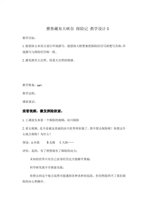 语文人教版五年级下册《雅鲁藏布大峡谷》探险记 想象作文