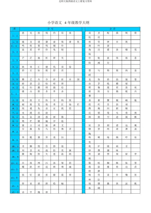 北师大版四级语文上册复习资料