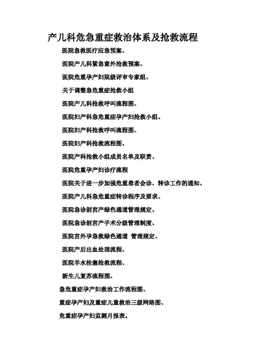 产儿科危急重症救治体系及抢救流程