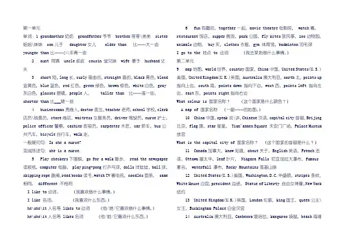冀教版五年级上册英语1——4复习要点 (1)