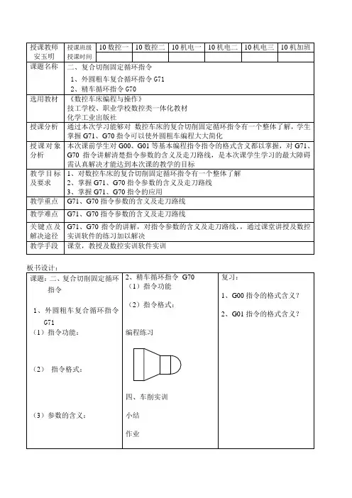 二、复合切削固定循环指令外圆粗车复合循环指令G71