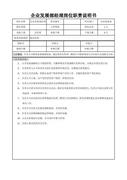 企业发展部经理岗位职责说明书[1]