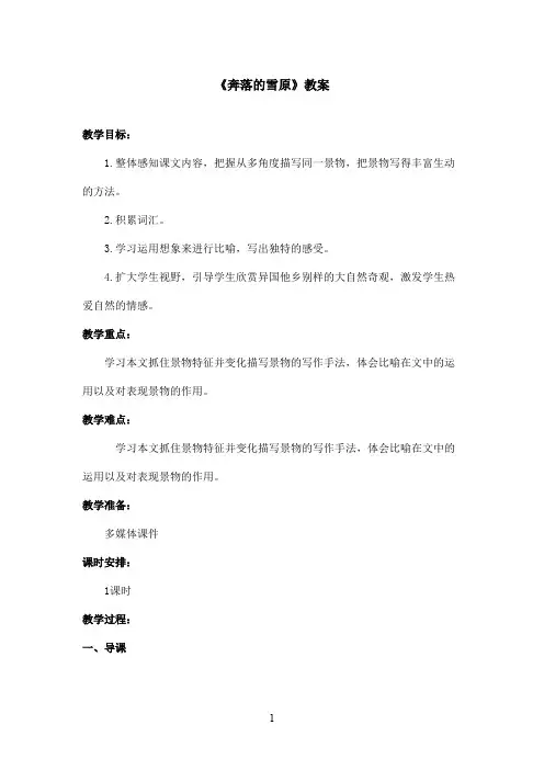 最新鲁教版(五四制)小学语文六年级上册《奔落的雪原》教案(精品)