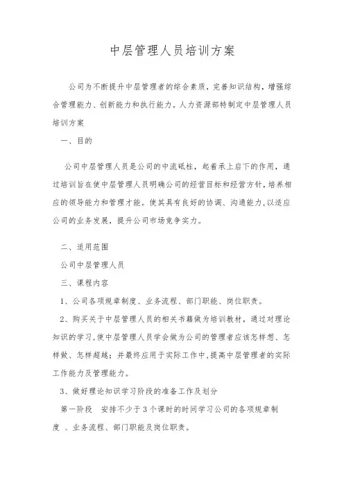 中层管理干部培训方案