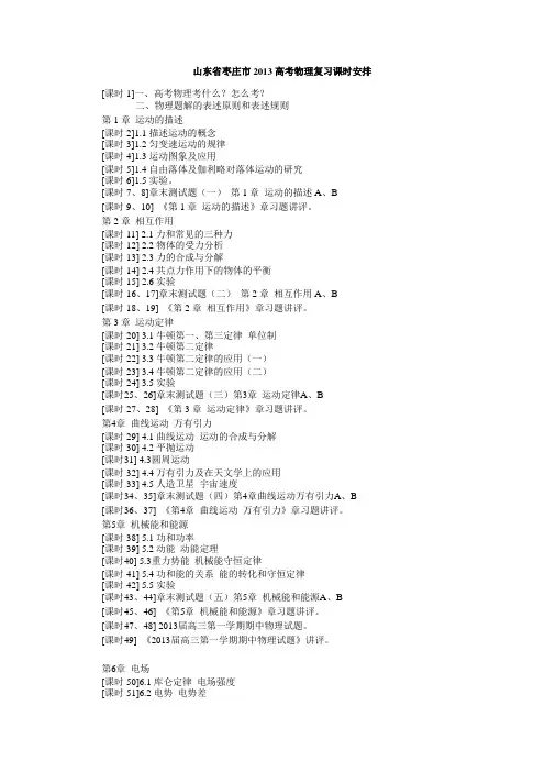 山东省枣庄市2013高考物理复习课时安排
