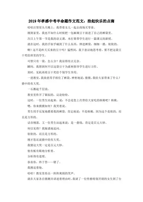 中考作文-2019年孝感中考半命题作文范文拾起快乐的点滴 精品