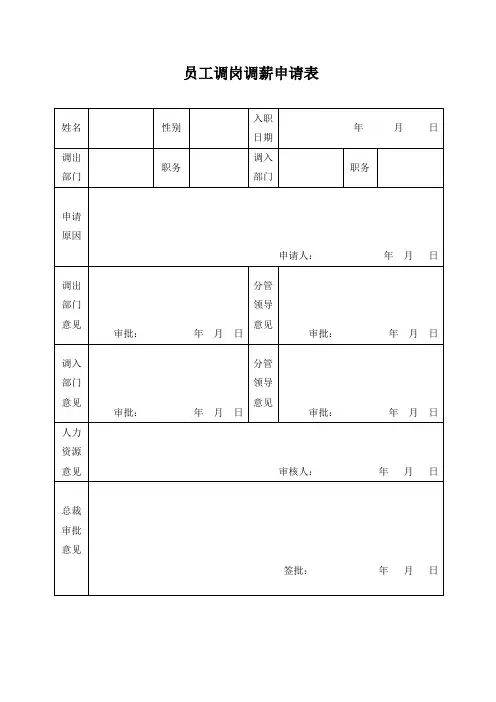 员工调岗调薪申请表