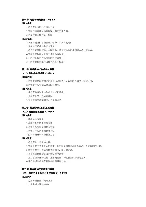 中山大学药物分析研究生考试大纲