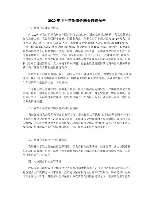 2020年下半年新农合基金自查报告