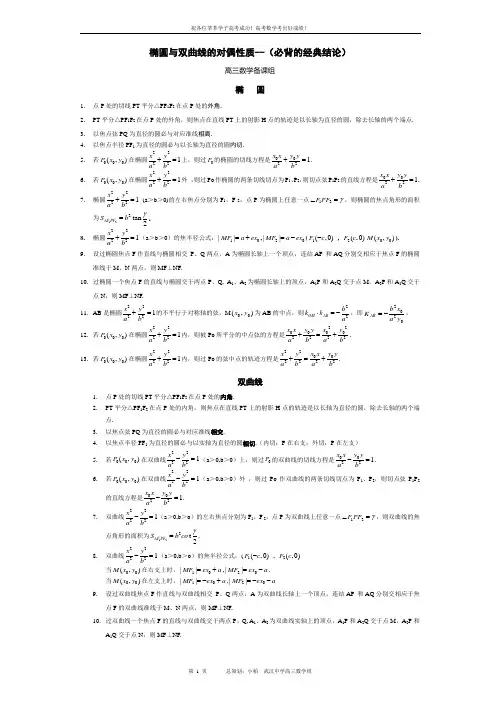 高考数学椭圆与双曲线的经典性质50条经典法则