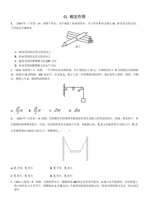 2014高考物理真题分类汇编 相互作用+直线运动+牛顿运动定律(生)