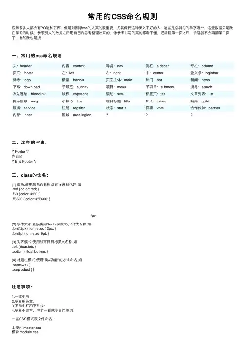 常用的CSS命名规则
