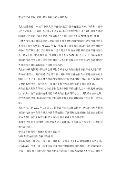 内部控制 中国太平洋保险内控报告 精品
