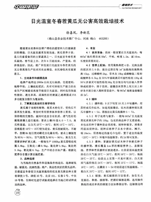 日光温室冬春茬黄瓜无公害高效栽培技术