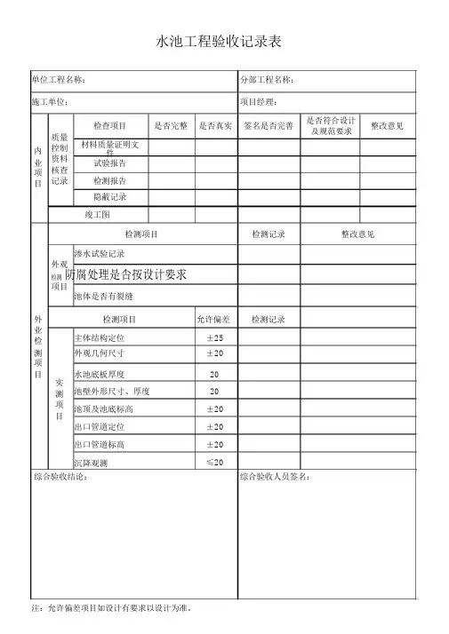 水池工程验收记录表