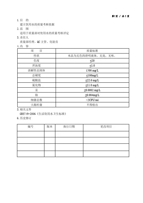 饮用水质量标准