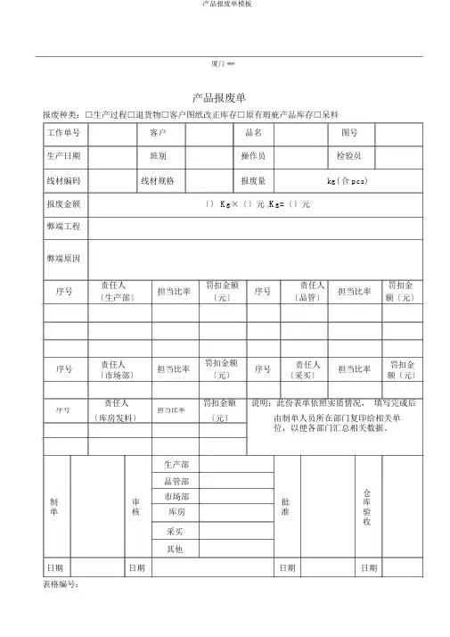 产品报废单模板 2