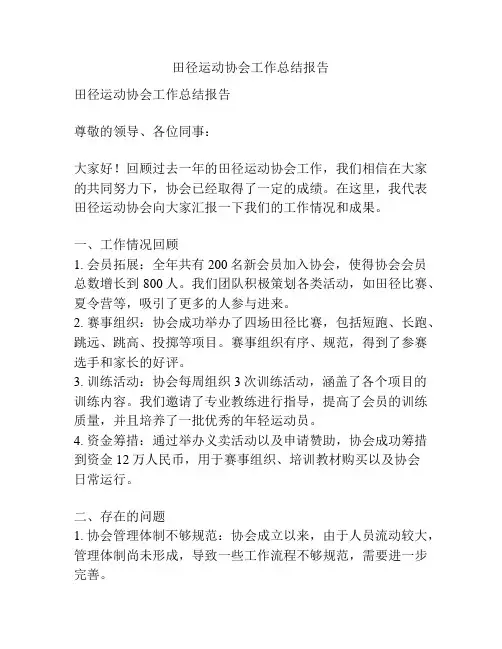 田径运动协会工作总结报告