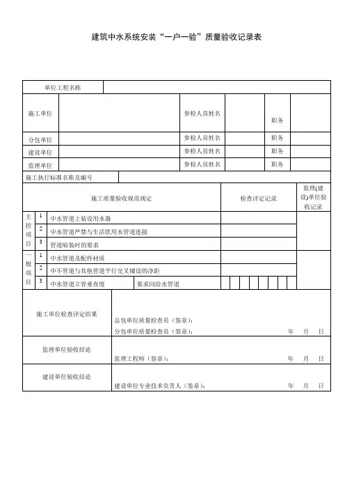 建筑中水系统安装质量验收记录表