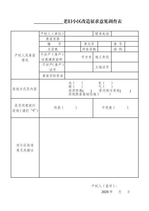 老旧小区改造征求意见调查表 