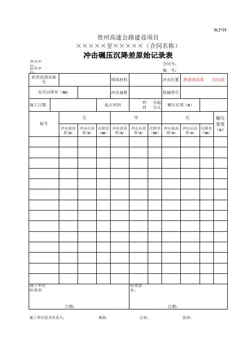 新增的冲击碾压沉降差原始记录表整套资料