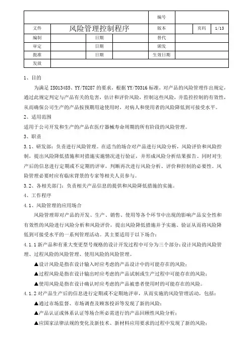 风险管理控制程序