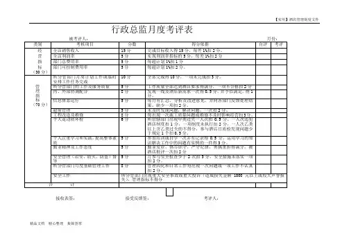 酒店部门管理-行政总监月度考评表