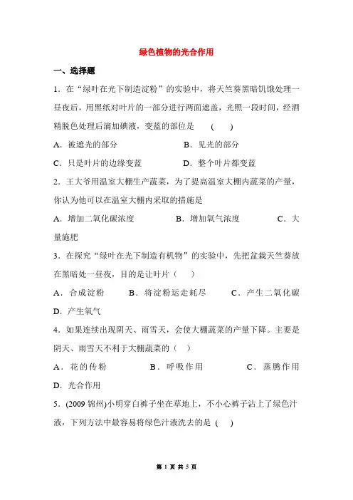 绿色植物的光合作用同步练习(七年级生物)