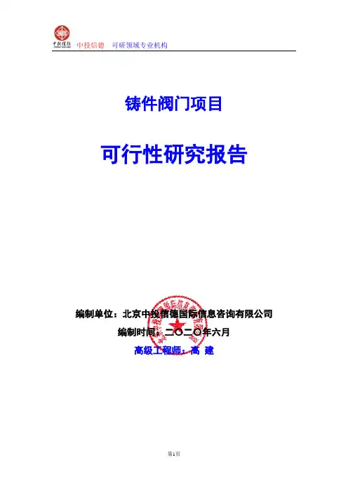 铸件阀门项目可行性研究报告编写说明(模板Word)