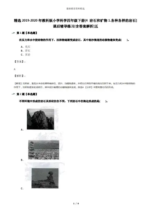精选2019-2020年教科版小学科学四年级下册[4 岩石和矿物1.各种各样的岩石]课后辅导练习[含答案解析]五