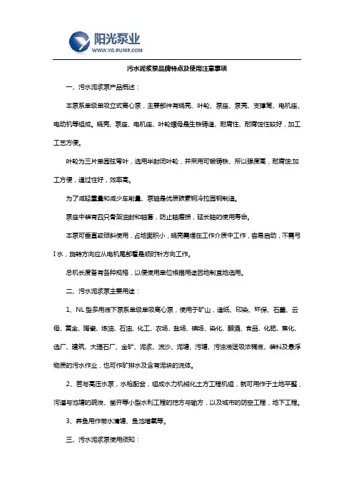 污水泥浆泵品牌特点及使用注意事项