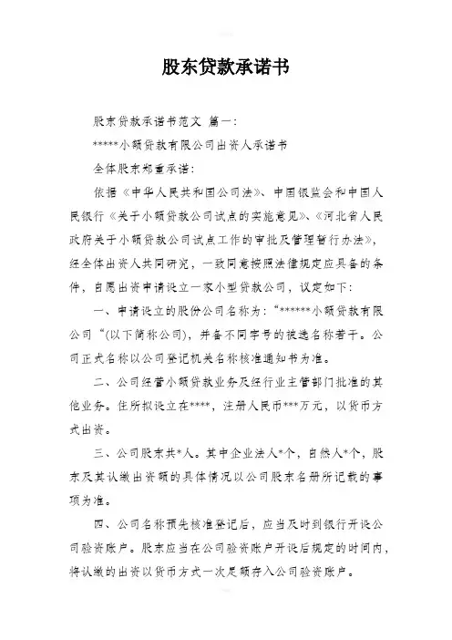 股东贷款承诺书