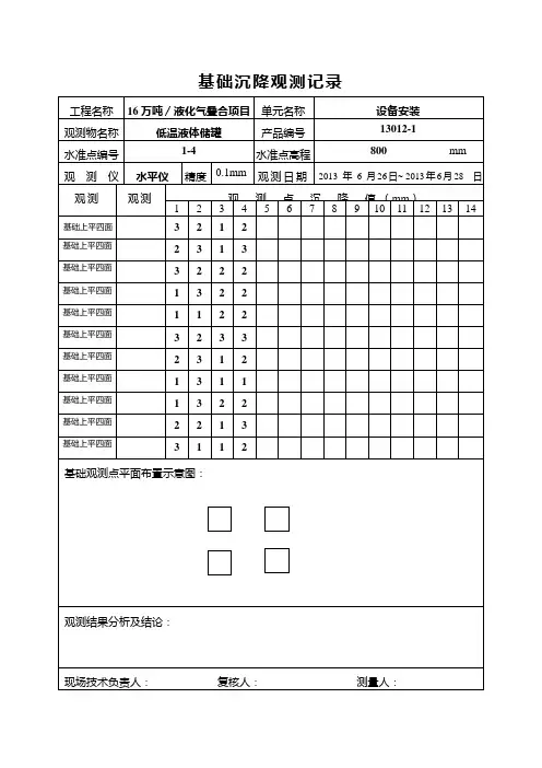 基础沉降观测记录