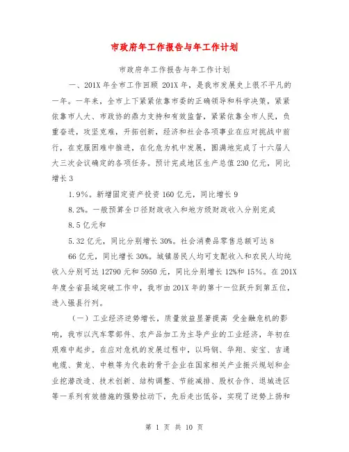 市政府年工作报告与年工作计划【可编辑版】