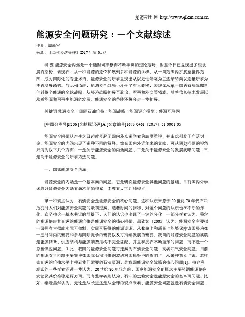 能源安全问题研究：一个文献综述