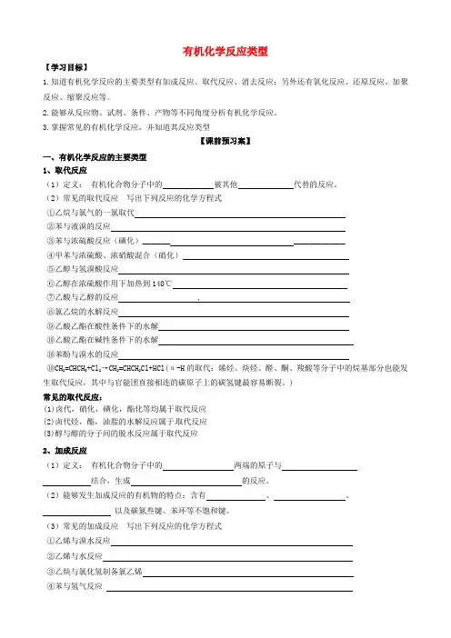 山东省高密市第三中学高中化学3.2有机化学反应类型导学案(无答案)鲁科版选修5