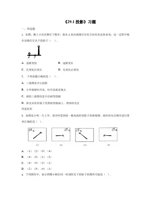 人教版九年级数学下册 投影习题
