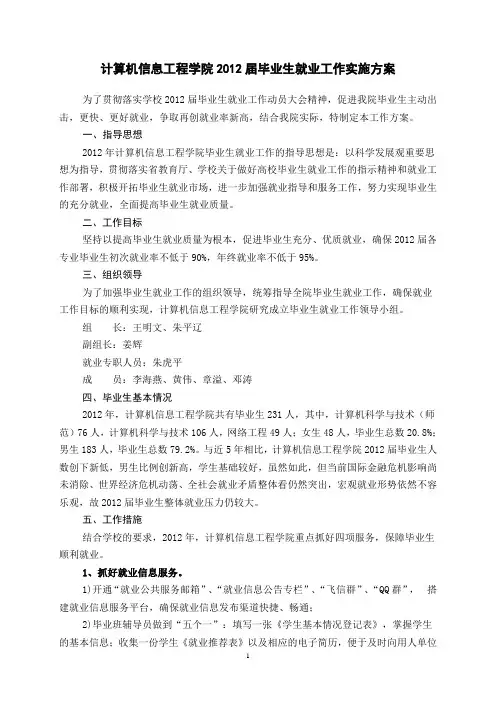 2012届毕业生就业工作实施方案