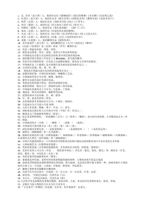 六年级美术毕业复习题