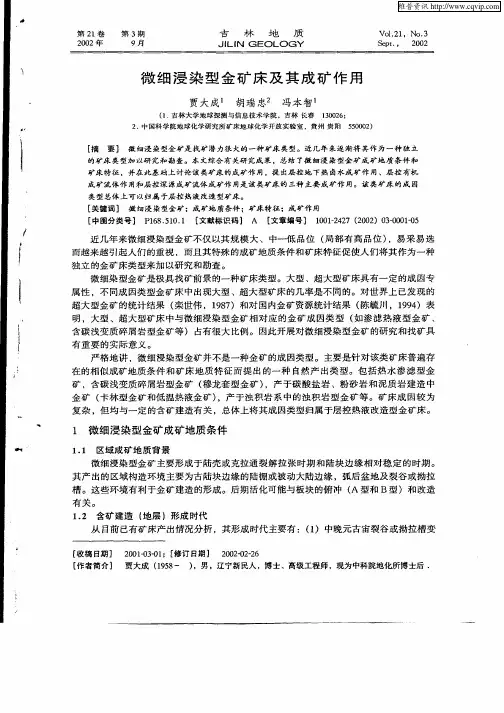 微细浸染型金矿床及其成矿作用