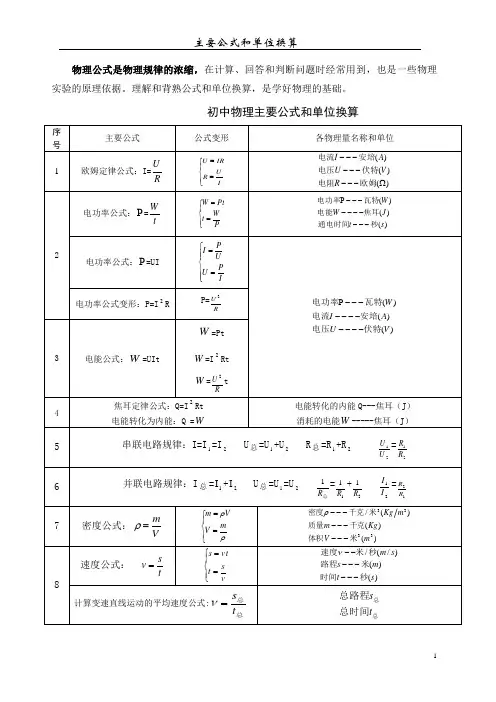 物理单位及换算公式表 2