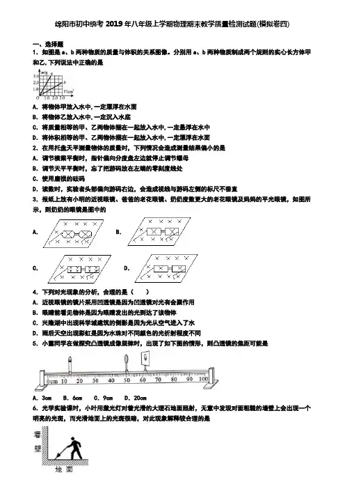 绵阳市初中统考2019年八年级上学期物理期末教学质量检测试题(模拟卷四)