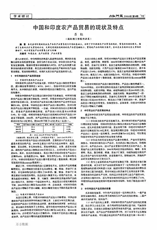 中国和印度农产品贸易的现状及特点[1]