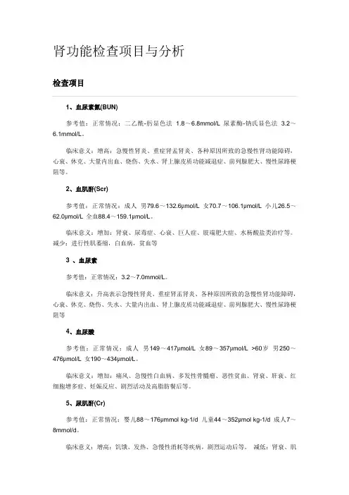 肾功能检查项目与分析