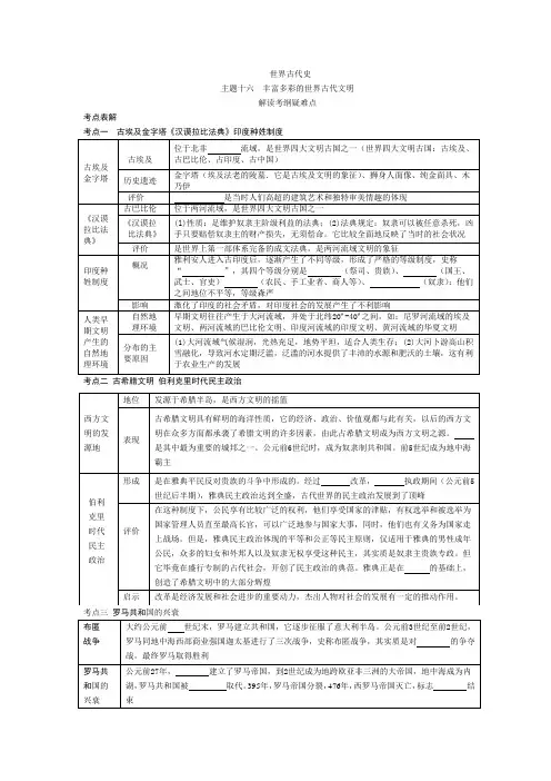 九年级上册第1、2、3单元知识表解  丰富多彩的世界古代文明