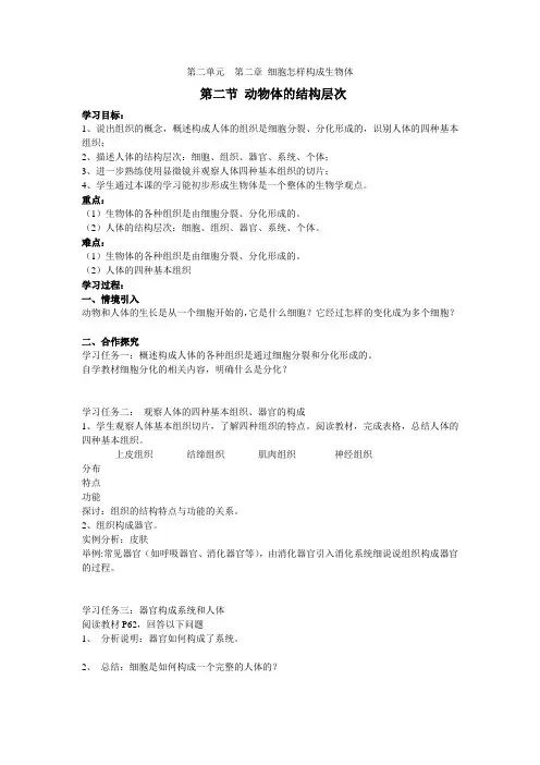 第二单元  第二章 细胞怎样构成生物体