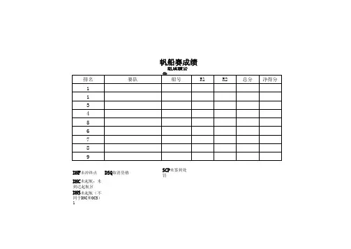 帆船赛成绩表格
