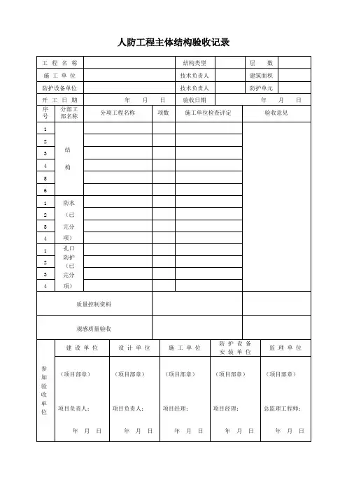 人防工程主体结构验收记录
